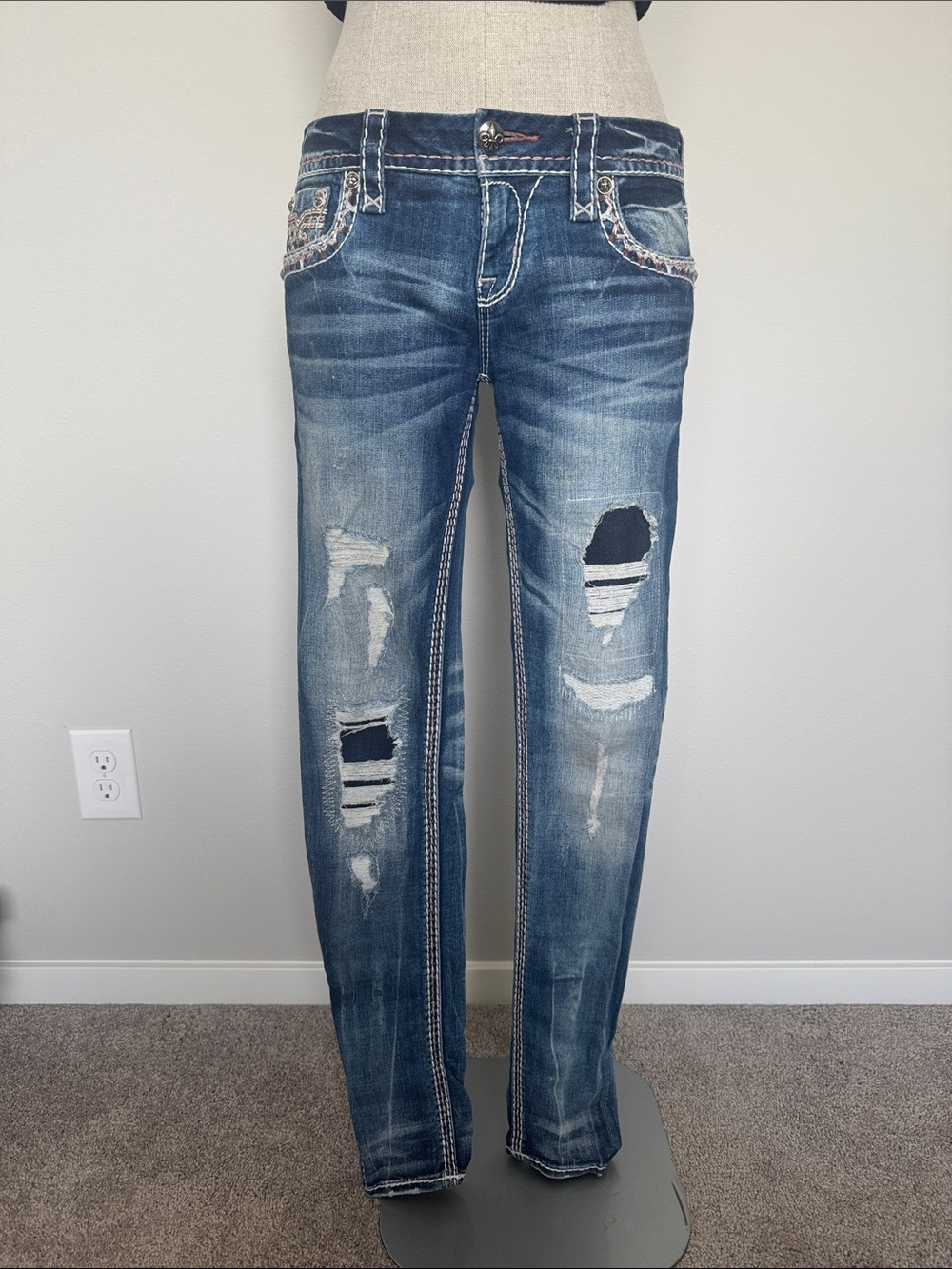 Rock Revival Dark Blue Denim Jeans with Orange Trim